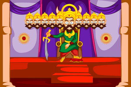 Dashamukha Ravana with ten head for Dussehra in vectorのイラスト素材