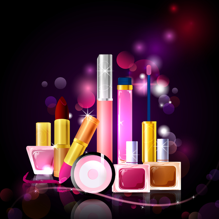 Premium collection of colorful Makeup Cosmetic like Lipstick and Nail Polishのイラスト素材