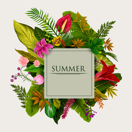 Exotic tropical leaf background in vector for invitation greeting template of Summerのイラスト素材