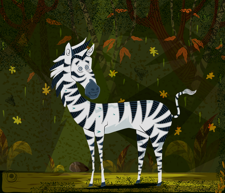 Wild animal Zebra in jungle forest backgroundのイラスト素材