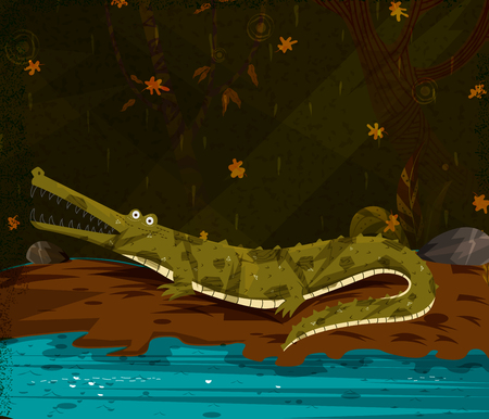 Wild animal Crocodile in jungle forest backgroundのイラスト素材