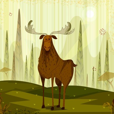 Wild animal Reindeer in jungle forest backgroundのイラスト素材