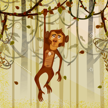 Wild animal Monkey in jungle forest backgroundのイラスト素材