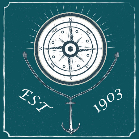 Vintage retro Nautical Voyager compass label design in vectorのイラスト素材