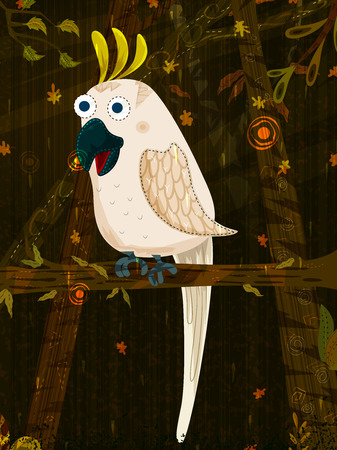 Pet bird Cockatoo on jungle forest backgroundのイラスト素材