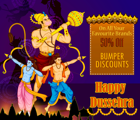 Lord Rama killing Ravana during Dussehra festival of Indiaのイラスト素材