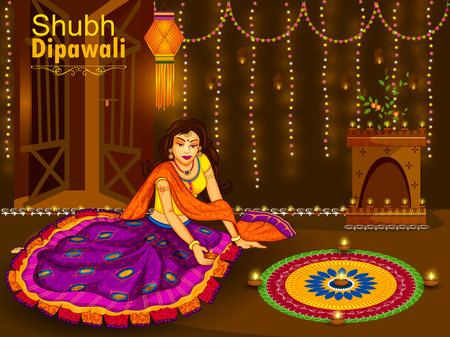 Indian family people celebrating Diwali festival of Indiaのイラスト素材