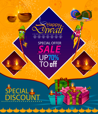 Happy Diwali light festival of India greeting advertisement sale banner background in vectorのイラスト素材