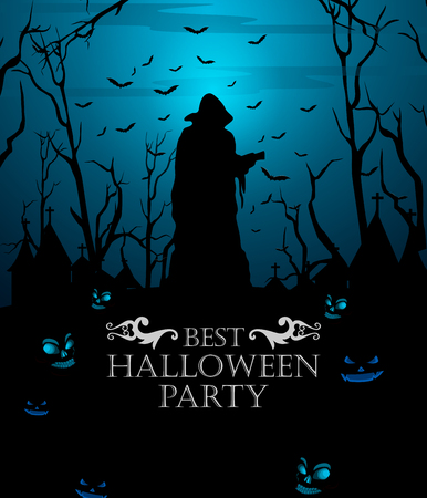 Scary haunted Halloween greeting holiday backgroundの写真素材