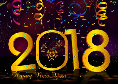 Happy New Year 2018 wishes greeting card template background design in vector