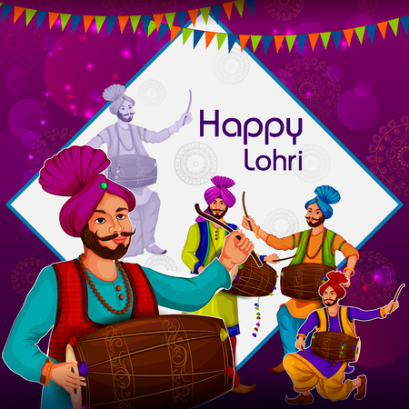 Happy Lohri Punjabi religious holiday background for harvesting festival of India vector illustrationのイラスト素材