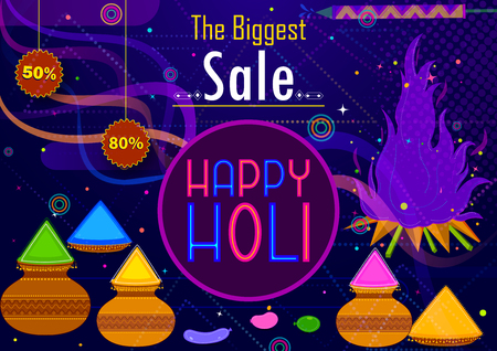 Colorful Traditional Holi Shopping Discount Offer Advertisement  background for festival of colors of India in vectorのイラスト素材