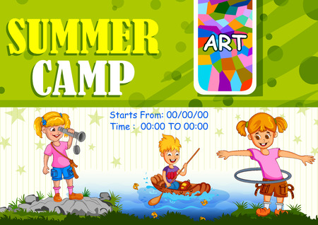 Children enjoying summer camp activities in vectorのイラスト素材