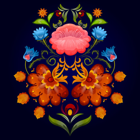 Ornamental flower design of Khokhloma a Russian style paintingのイラスト素材