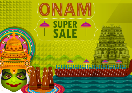 Happy Onam festival greetings sale promotion to mark the annual Hindu festival of Kerala, Indiaのイラスト素材