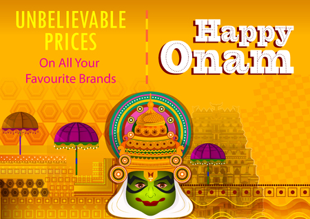 Happy Onam festival greetings sale promotion to mark the annual Hindu festival of Kerala, Indiaのイラスト素材