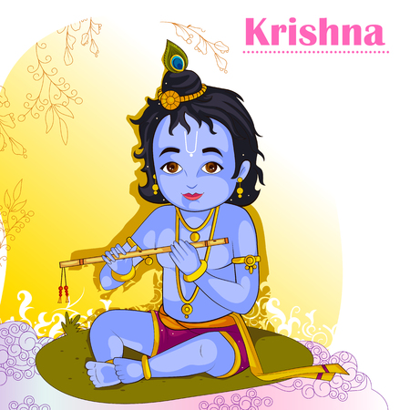 Little Krishna playing bansuri flute on Janmashtamiのイラスト素材