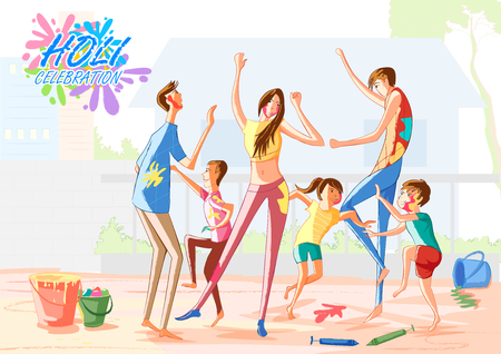 Indian people celebrating festival of Color Holiのイラスト素材