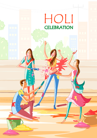 Indian people celebrating festival of Color Holiのイラスト素材