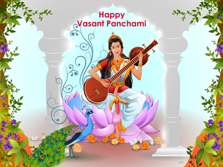 Goddess Saraswati for Vasant Panchami Puja of Indiaの写真素材