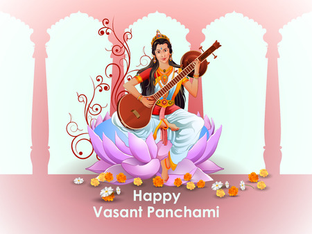 Goddess Saraswati for Vasant Panchami Puja of Indiaの写真素材