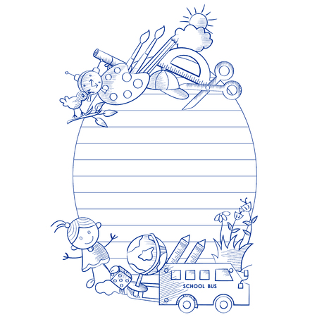 Back to School concept with book, pen, pencil and other sattionery object in vectorのイラスト素材