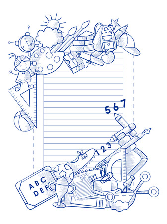 Back to School concept with book, pen, pencil and other sattionery object in vectorのイラスト素材