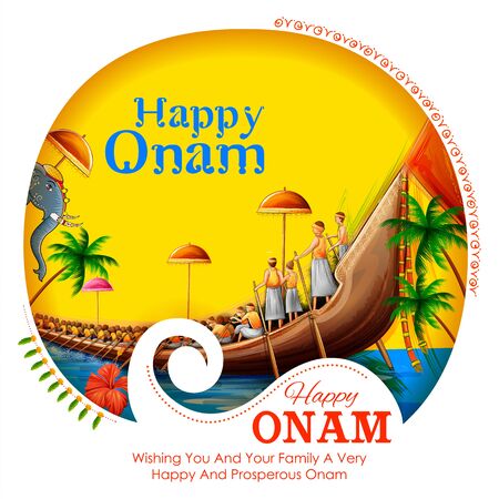 illustration of snakeboat race in Onam celebration background for Happy Onam festival of South India Keralaのイラスト素材