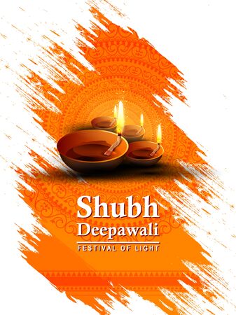 easy to edit vector illustration of decorated diya for Happy Diwali holiday Hindu festival of India backgroundのイラスト素材