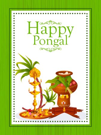 Happy Pongal religious holiday background for harvesting festival of Indiaのイラスト素材