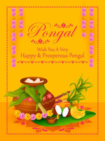Happy Pongal religious holiday background for harvesting festival of Indiaのイラスト素材