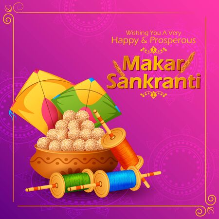 Happy Makar Sankranti harvest festival of India celebration backgroundのイラスト素材