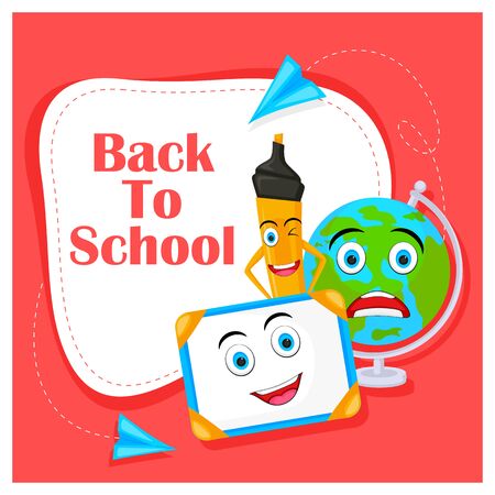 Back to School concept with book, pen, pencil and other stationery objectのイラスト素材