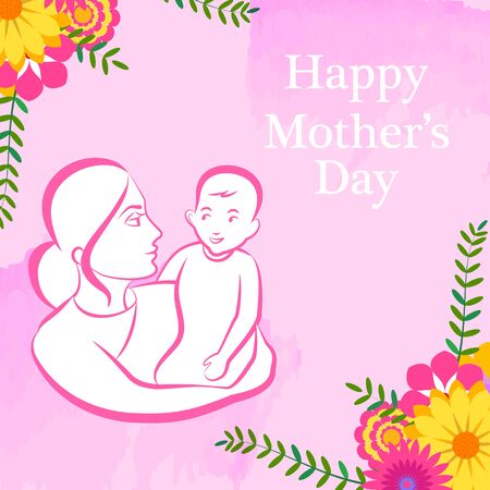 Happy Mothers Day celebration greetings background template design for banner or cardのイラスト素材