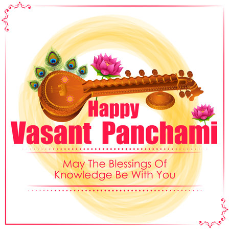 Indian God Saraswati Maa on Vasant Panchami religious festival backgroundのイラスト素材