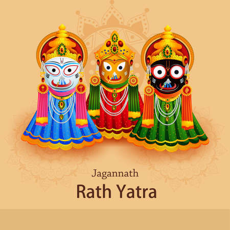 Lord Jagannath, Balabhadra and Subhdra in Rath Yatra holiday festival celebrated in Puri, Odisha Indiaのイラスト素材