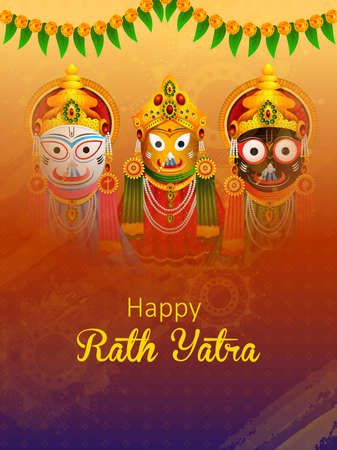 Lord Jagannath, Balabhadra and Subhdra in Rath Yatra holiday festival celebrated in Puri, Odisha Indiaのイラスト素材