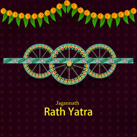 Lord Jagannath, Balabhadra and Subhdra in Rath Yatra holiday festival celebrated in Puri, Odisha Indiaのイラスト素材