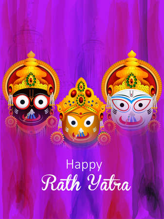 Lord Jagannath, Balabhadra and Subhdra in Rath Yatra holiday festival celebrated in Puri, Odisha Indiaのイラスト素材