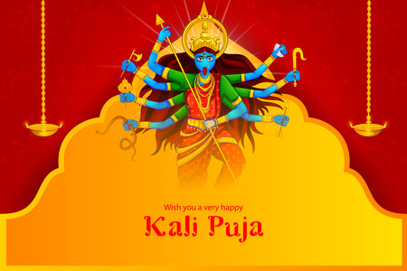 Indian Goddess Kali for Happy Kali Puja or Subh Diwali festival of Indiaのイラスト素材