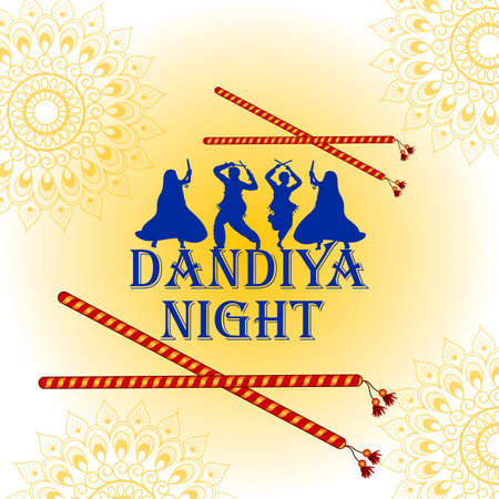Couple performing dandiya and dancing garba sale and promotion advertisement backgroundのイラスト素材
