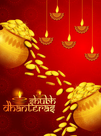 Happy Dhanteras Diwali light festival of India greeting backgroundのイラスト素材