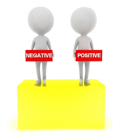 3d men presenting positive and negative concept  isolated on white backgroundの写真素材