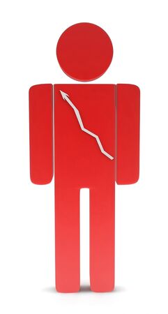 3d man with an upward arrow in center  isolated on white backgroundの写真素材