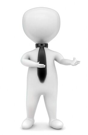 3d man wearing tie and explaining concept  isolated on white backgroundの写真素材
