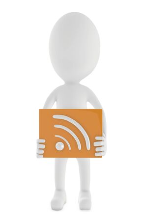 3d character , man holding a rss feed sign- 3d renderingの写真素材