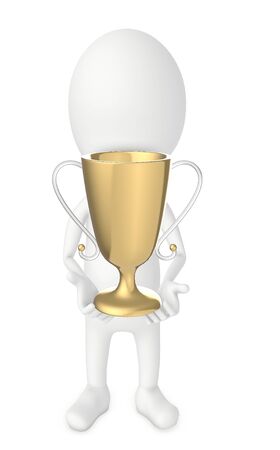 3d character holding a golden trophy - 3d renderingの写真素材