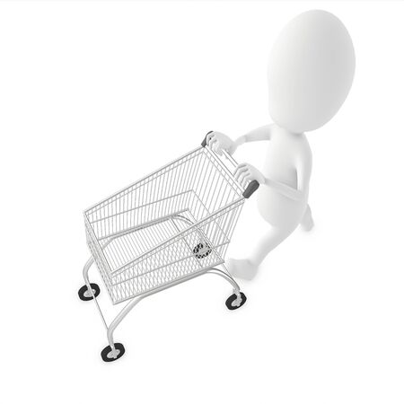 3d character , man moving an empty shopping cart- 3d renderingの写真素材