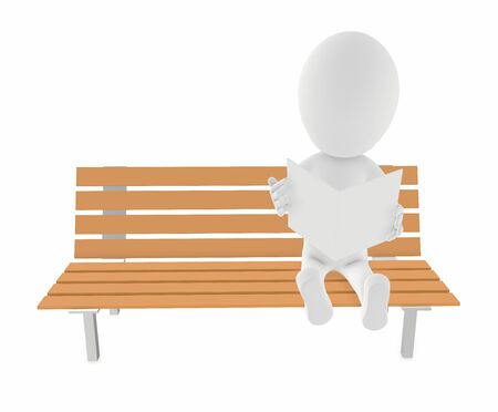 3d character reading paper while sitting on a bench - 3d renderingの写真素材