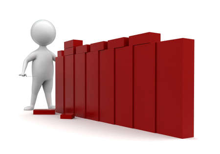 3d man holding gauging trowel and building wall using bricks concept - 3d rendering
